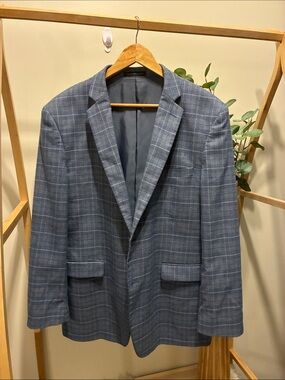Vintage Perry Ellis Gray-Blue Plaid Sport Coat